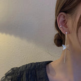 925 Silver Butterfly Tassel Earrings with Diamond
