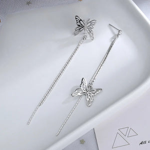 925 Silver Butterfly Tassel Earrings with Diamond