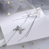 925 Silver Butterfly Tassel Earrings with Diamond
