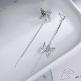 925 Silver Butterfly Tassel Earrings with Diamond