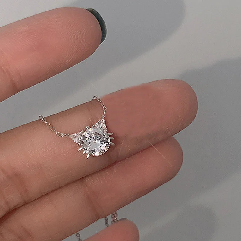 925 Sterling Silver Diamond Cat Necklace for Women