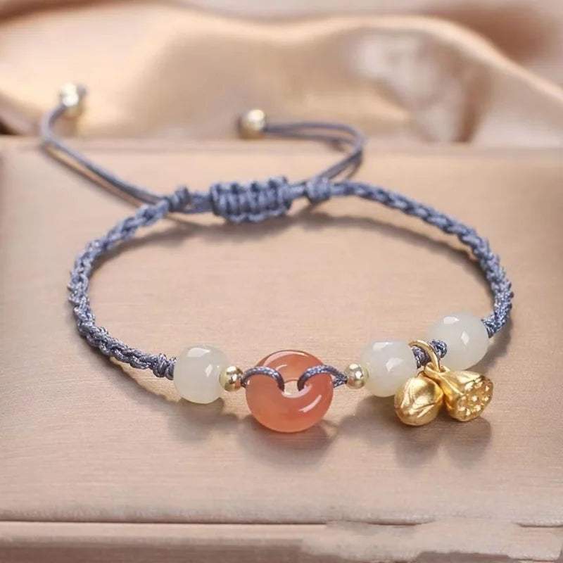 Chinese Style Peace Buckle Bracelet Hand Woven Rope Vintage