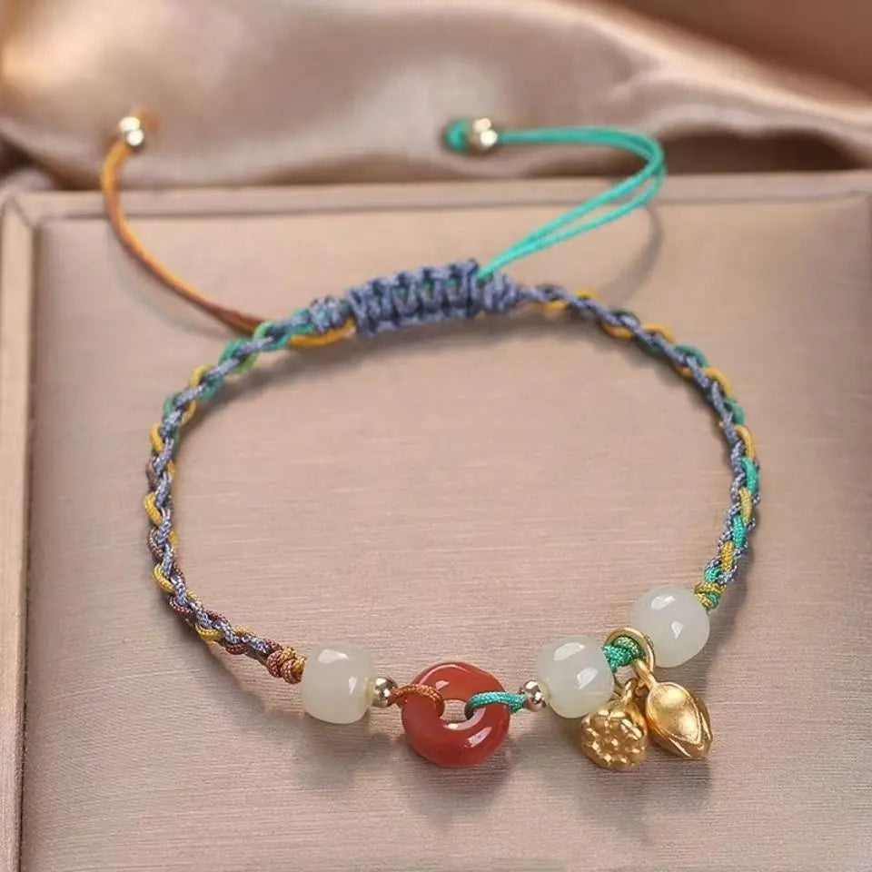 Chinese Style Peace Buckle Bracelet Hand Woven Rope Vintage