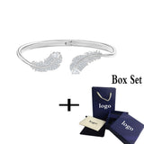 Crystal Feather Open Bracelet for Retro Ladies