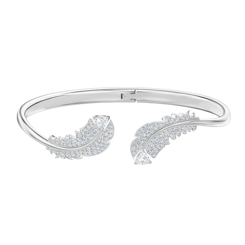 Crystal Feather Open Bracelet for Retro Ladies