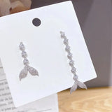 Fish Tail Needle Earrings Zircon Inlay Non-symmetrical
