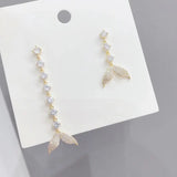 Fish Tail Needle Earrings Zircon Inlay Non-symmetrical