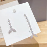 Fish Tail Needle Earrings Zircon Inlay Non-symmetrical