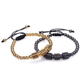 Men's Macrame Braided Charm Bracelet Hexagon Beads Micro Pave CZ Cube