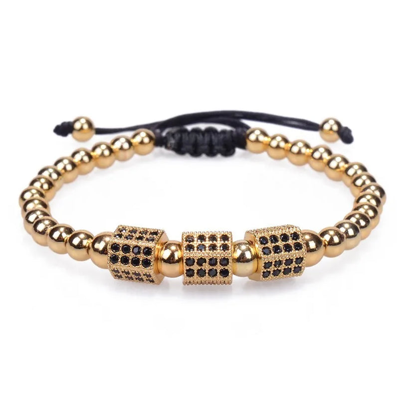 Men's Macrame Braided Charm Bracelet Hexagon Beads Micro Pave CZ Cube