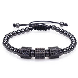 Men's Macrame Braided Charm Bracelet Hexagon Beads Micro Pave CZ Cube