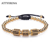 Men's Macrame Braided Charm Bracelet Hexagon Beads Micro Pave CZ Cube