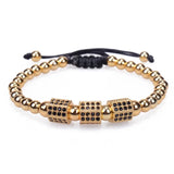 Men's Macrame Braided Charm Bracelet Hexagon Beads Micro Pave CZ Cube