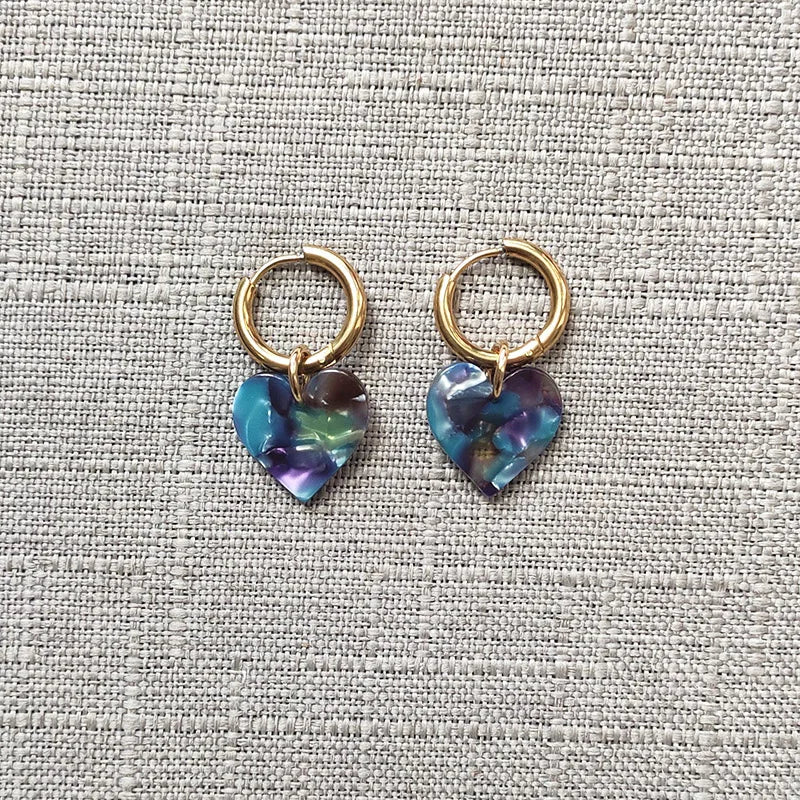 Heart Pendant Earrings Stainless Steel Hoops High Jewelry Women