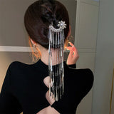 Flower Pearl Tassel Hairpin with Long Tassel