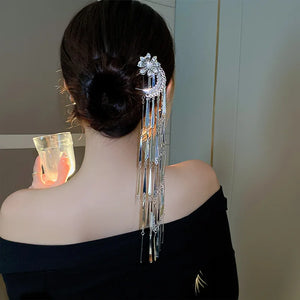 Flower Pearl Tassel Hairpin with Long Tassel
