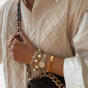 Stylish Women's Stainless Steel Pearl Bracelet