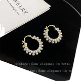 Geometric Zircon Pearls Sparkling Earrings