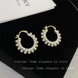 Geometric Zircon Pearls Sparkling Earrings