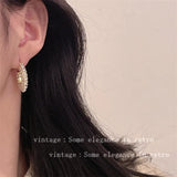 Geometric Zircon Pearls Sparkling Earrings