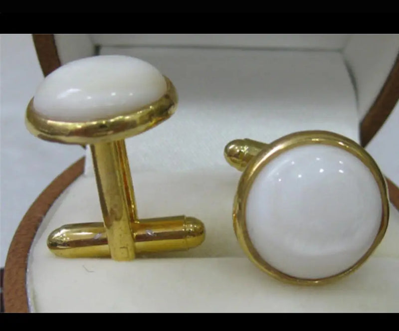 Plated Round Shell Pearl Cufflinks