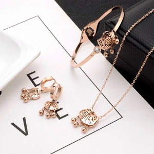 Fashionable Titanium Steel Bracelet Rose Talisman Fu Lock Female Jewelry Set