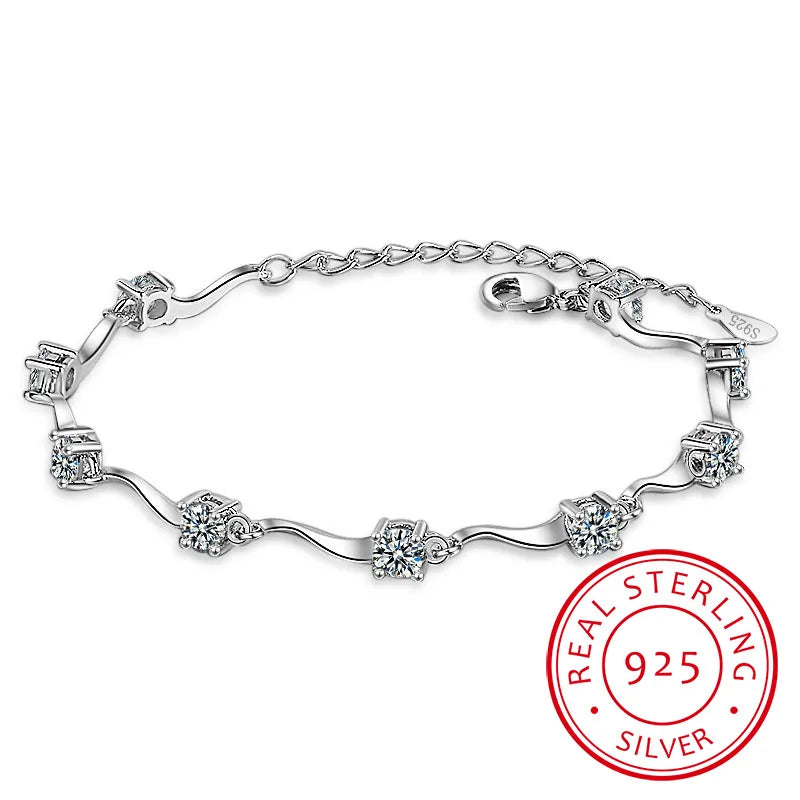 Wave Bracelet Women AAAAA Zirconia Silver Jewelry