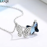 S925 Silver Crystal Butterfly Pendant Necklace For Girlfriend