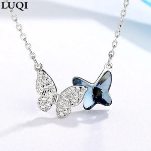 S925 Silver Crystal Butterfly Pendant Necklace For Girlfriend