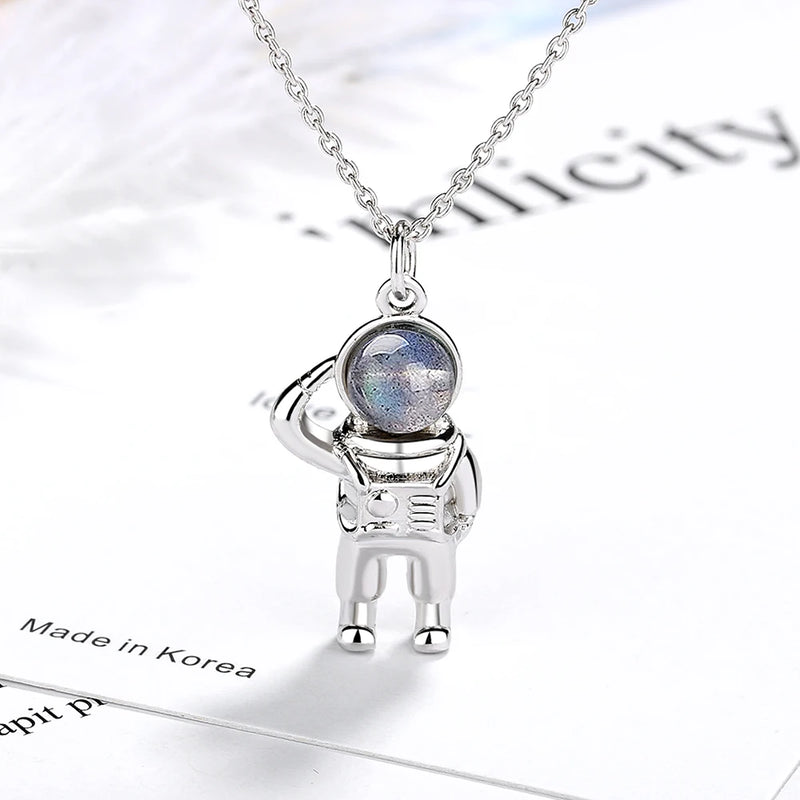 925 Silver Astronaut Pendant Couple Necklace