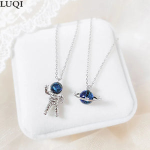 Fashionable S925 Silver Plated Astronaut Pendant Couple Necklaces