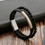 Multi-Layer Hand Woven Beaded Leather Bracelet For Men
