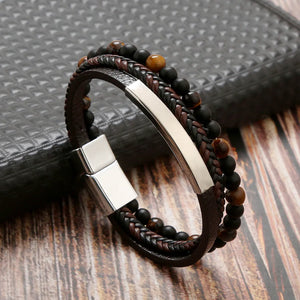 Multi-Layer Hand Woven Beaded Leather Bracelet For Men