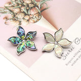 Abalone Shell Flower Pendant Brooch Necklace Leather Rope