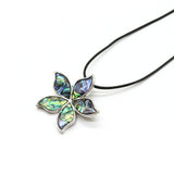 Abalone Shell Flower Pendant Brooch Necklace Leather Rope