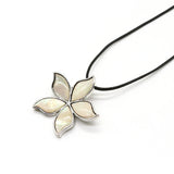 Abalone Shell Flower Pendant Brooch Necklace Leather Rope