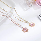 Hollow Snowflake Pendant Collarbone Chain with Pink Zirconia Necklace