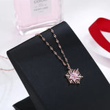 Hollow Snowflake Pendant Collarbone Chain with Pink Zirconia Necklace