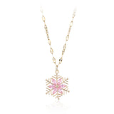 Hollow Snowflake Pendant Collarbone Chain with Pink Zirconia Necklace