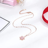 Hollow Snowflake Pendant Collarbone Chain with Pink Zirconia Necklace