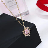 Hollow Snowflake Pendant Collarbone Chain with Pink Zirconia Necklace