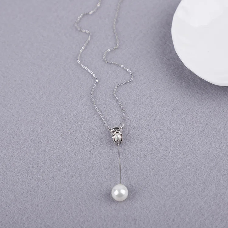 Pin Shape Pendant Real 925 Sterling Silver Women Necklace