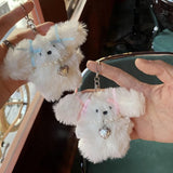 Rabbit Plush Animal Keychain with Bowknot for Women