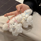 Rabbit Plush Animal Keychain with Bowknot for Women