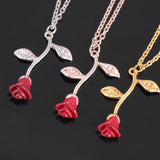 Red Rose Flower Pendant Necklace for Women Girls