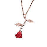 Red Rose Flower Pendant Necklace for Women Girls