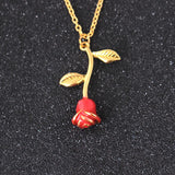 Red Rose Flower Pendant Necklace for Women Girls