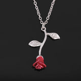 Red Rose Flower Pendant Necklace for Women Girls