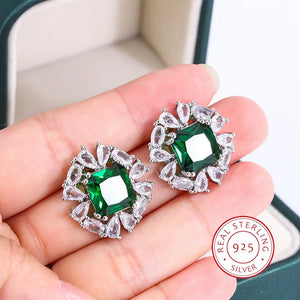 Emerald Geometric Earrings 925 Silver Jewelry