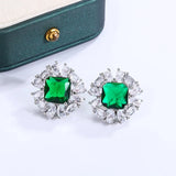 Emerald Geometric Earrings 925 Silver Jewelry